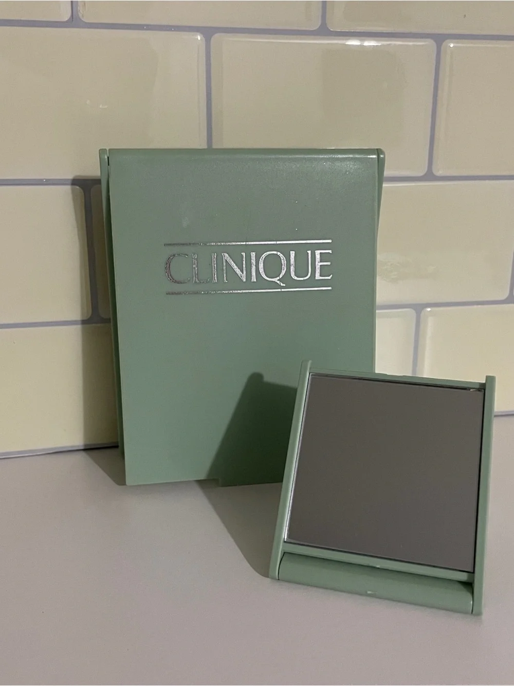 Clinique classic Clinique green folding compact mirror 2x2.25”